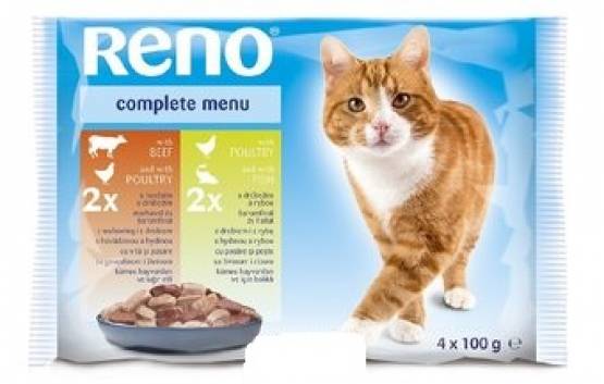 Reno 4x100g drůbeží+hovězí krmivo pro kočky 